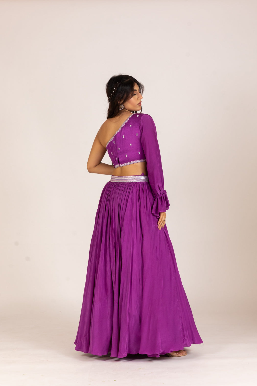 PURPLE ONE SHOULDER LEHENGA SET