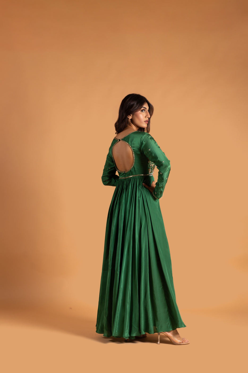 BOTTLE GREEN ANARKALI SET