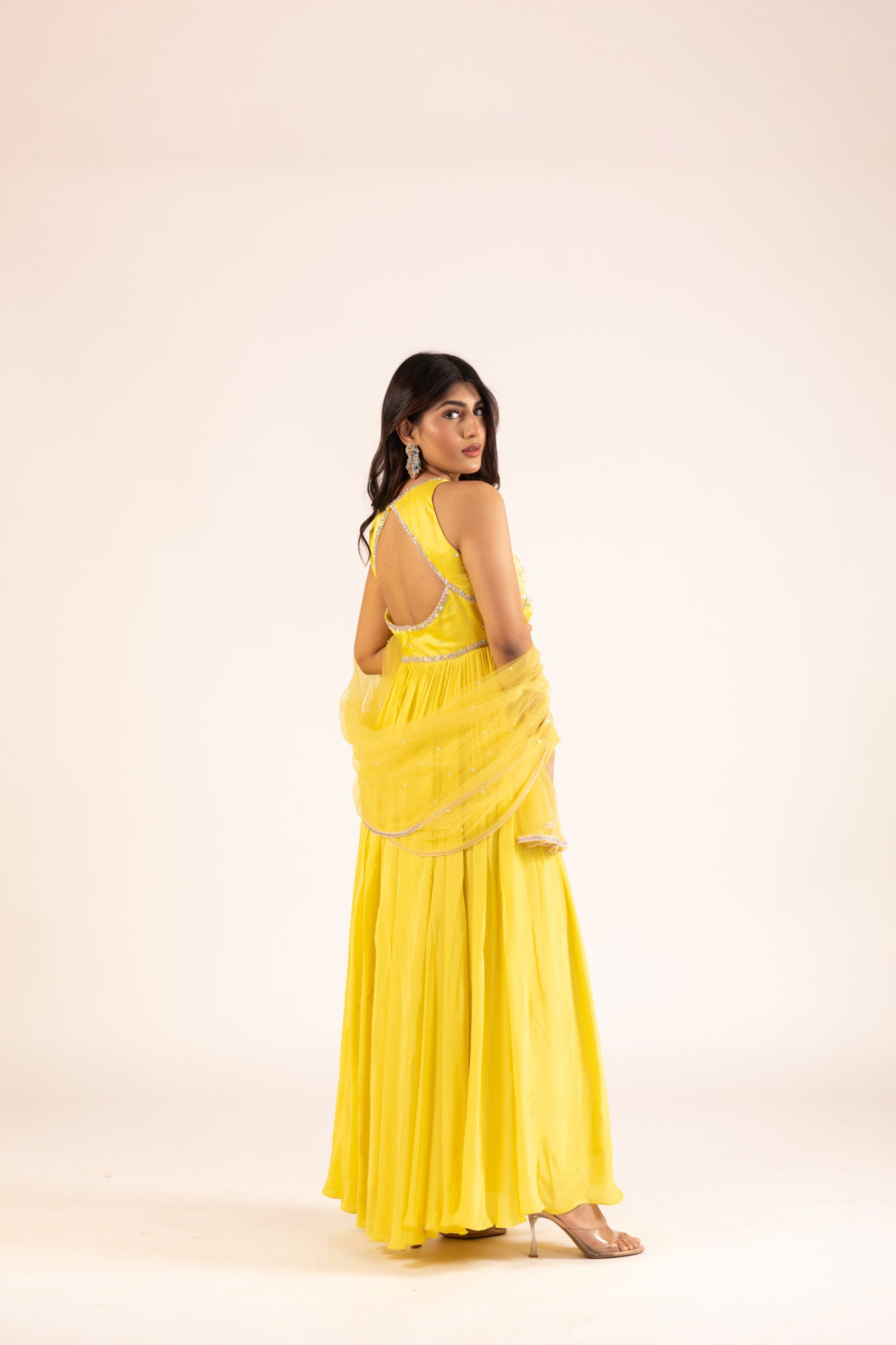 YELLOW PLEATED ANARKALI SET