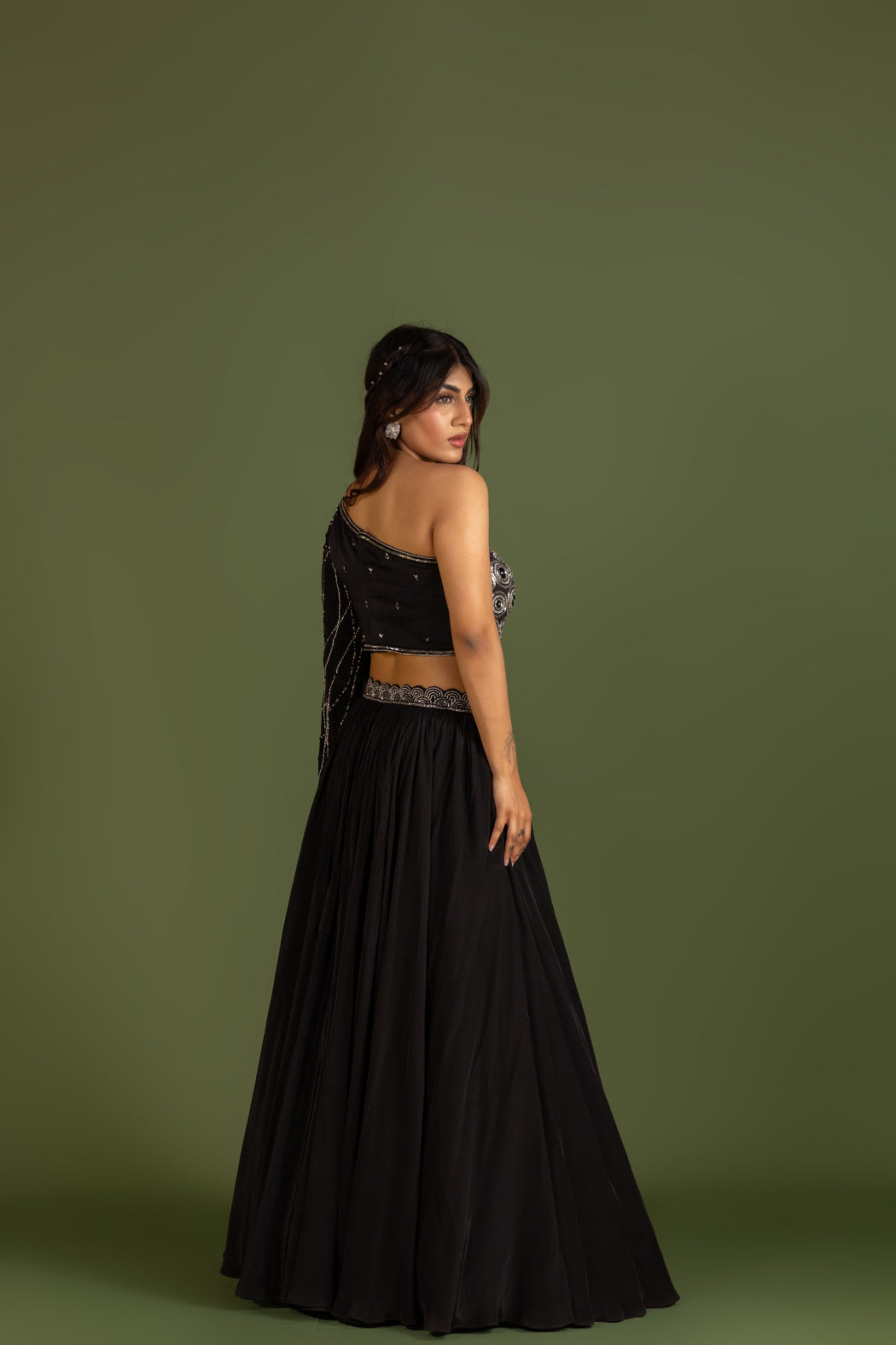 BLACK ONE SHOULDER LEHENGA SET