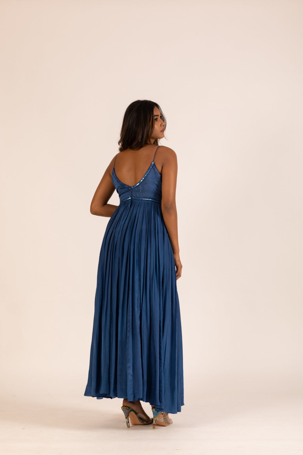 BLUE PLEATED GOWN SET