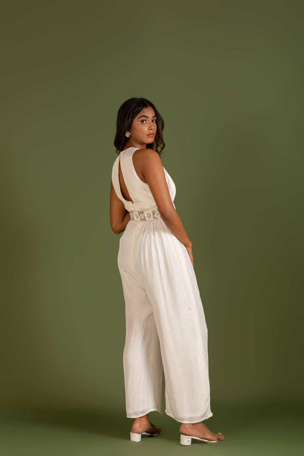 WHITE JUMPSUIT WITH EMBROIDERED BELT