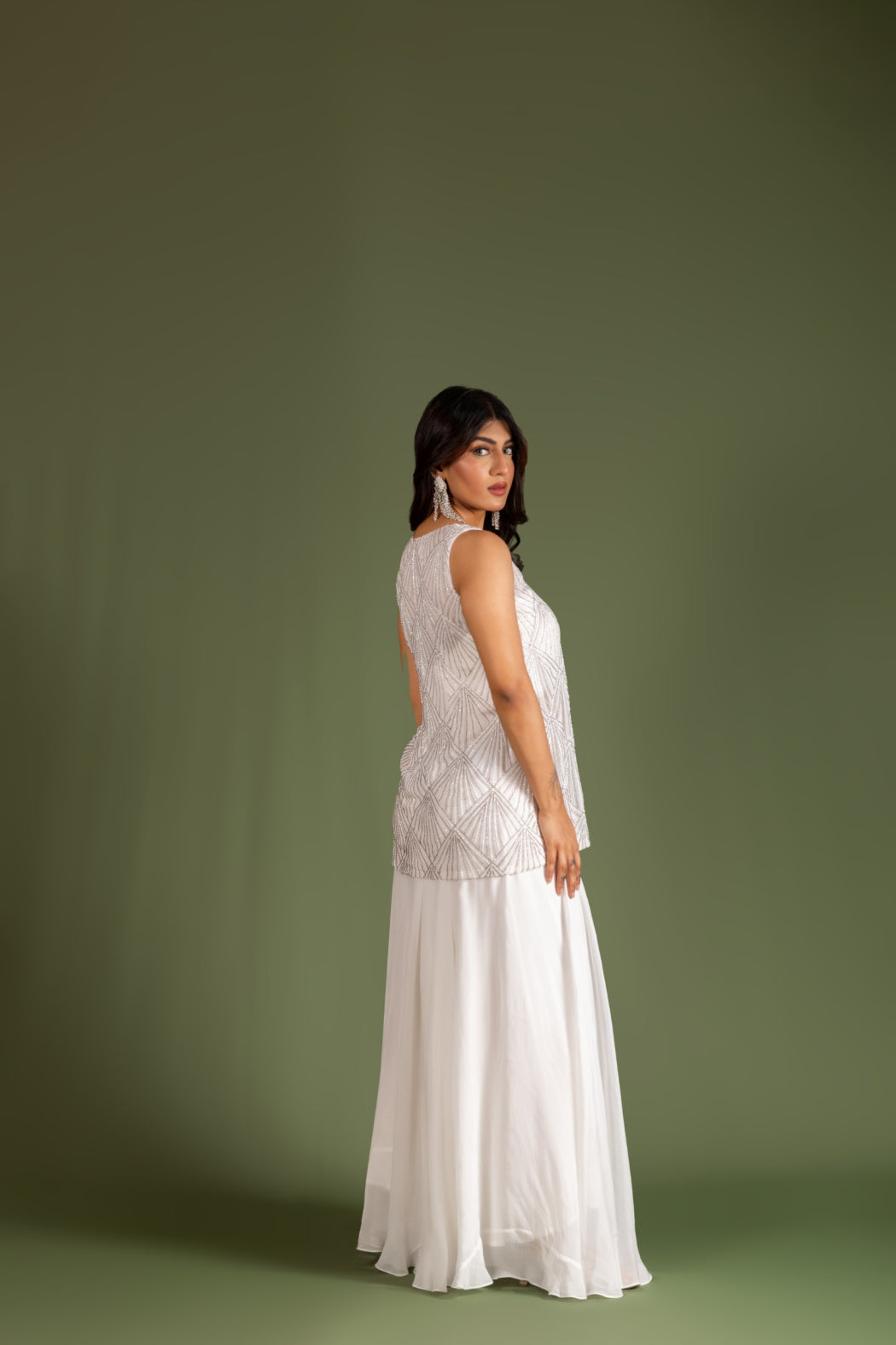 WHITE ORGANZA JACKET AND PLAZZO SET