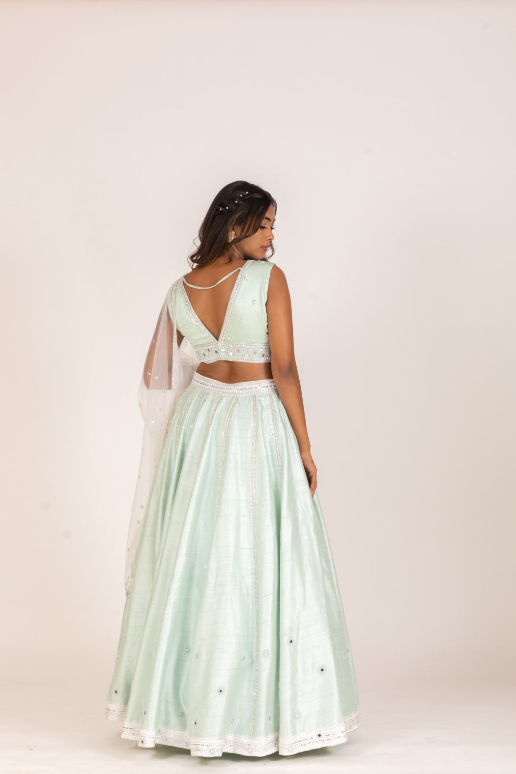 MINT RAW SILK LEHENGA SET