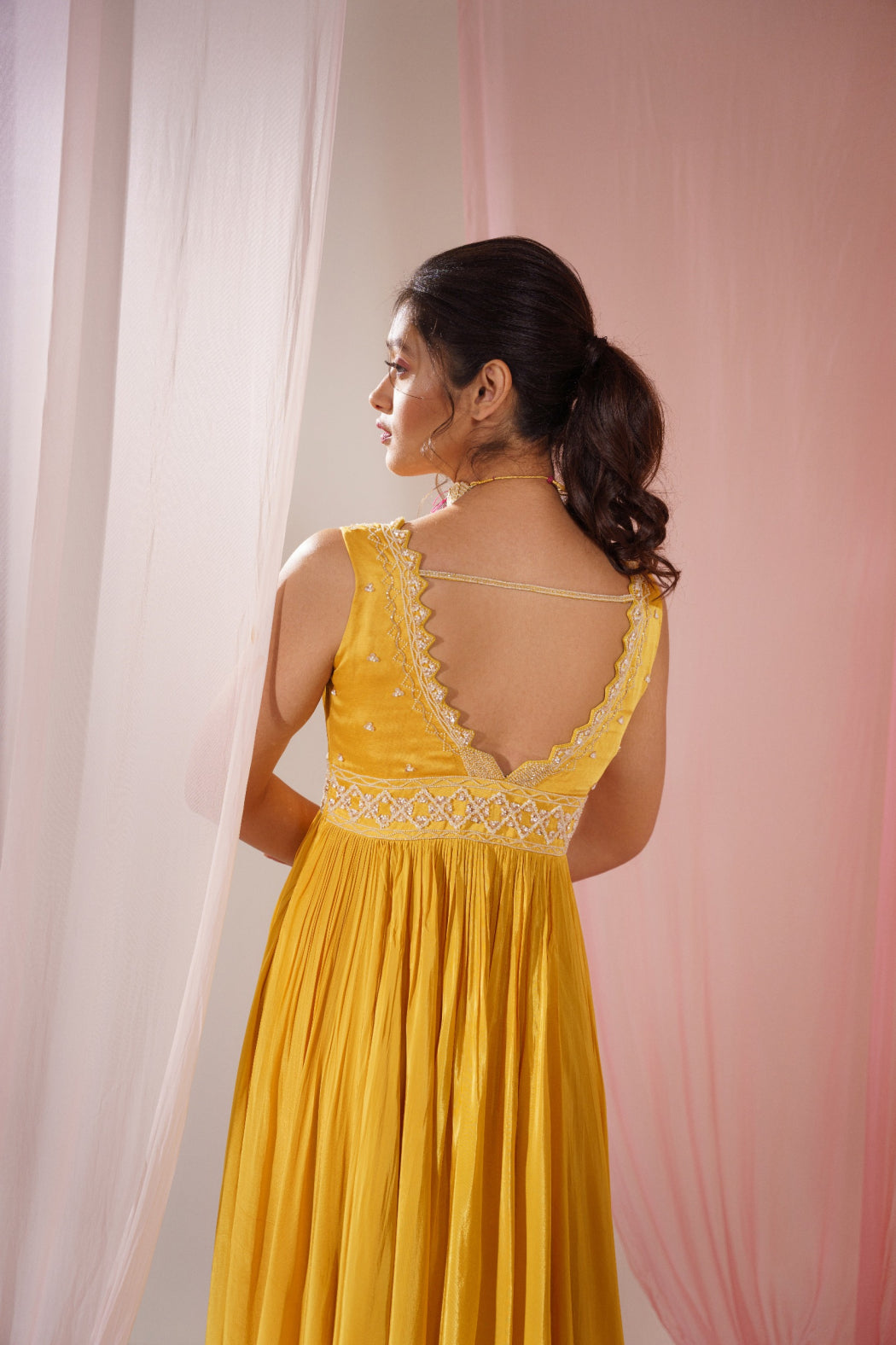 YELLOW ANARKALI WITH OMBRE DUPATTA