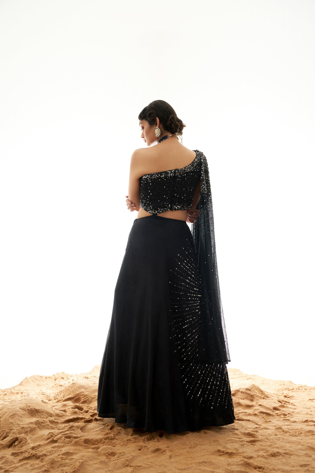 BLACK GOWN WITH ATTACHED DRAPPED DUPATTA