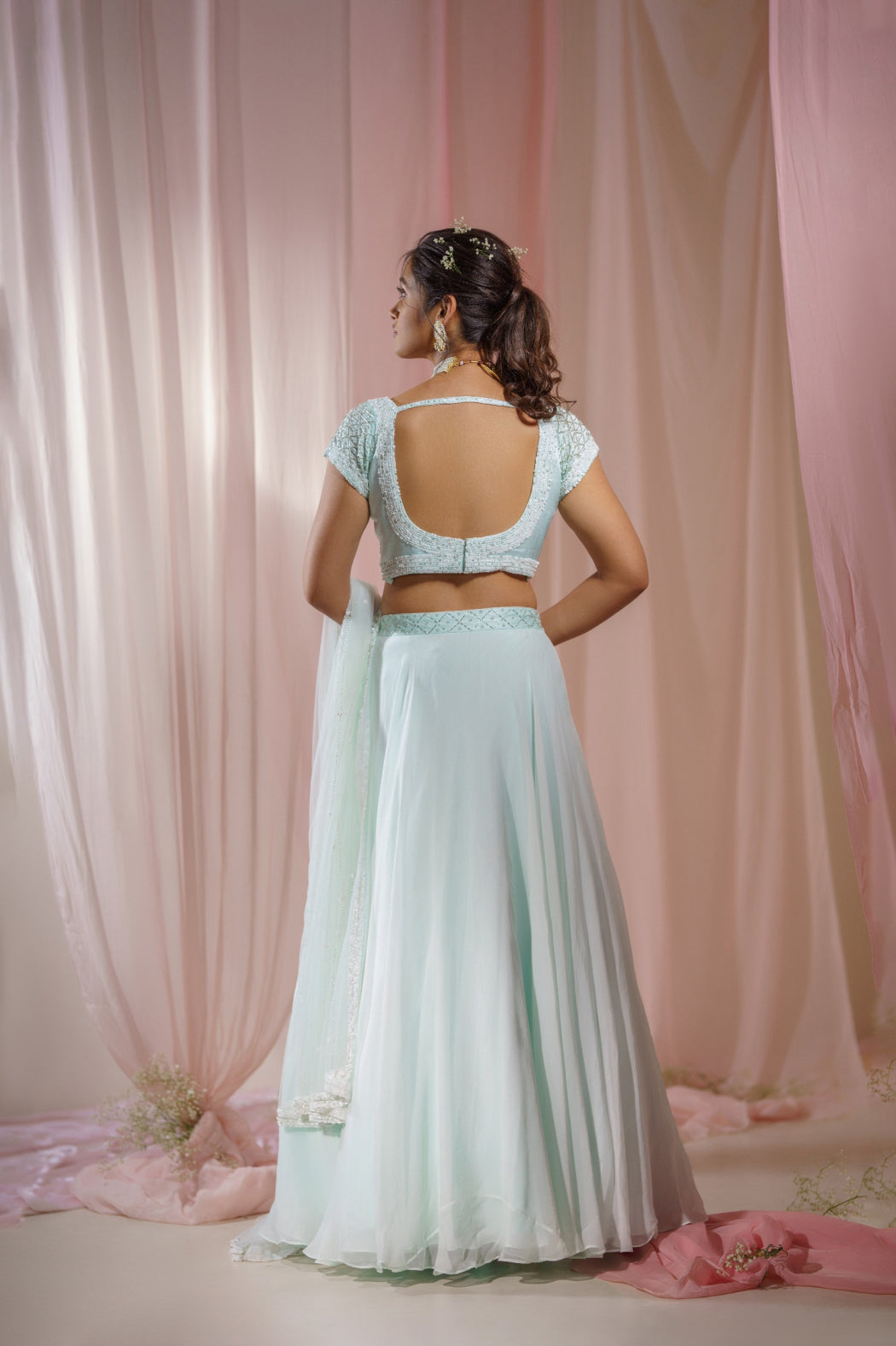 LIGHT MINT ORGANZA LEHENGA SET