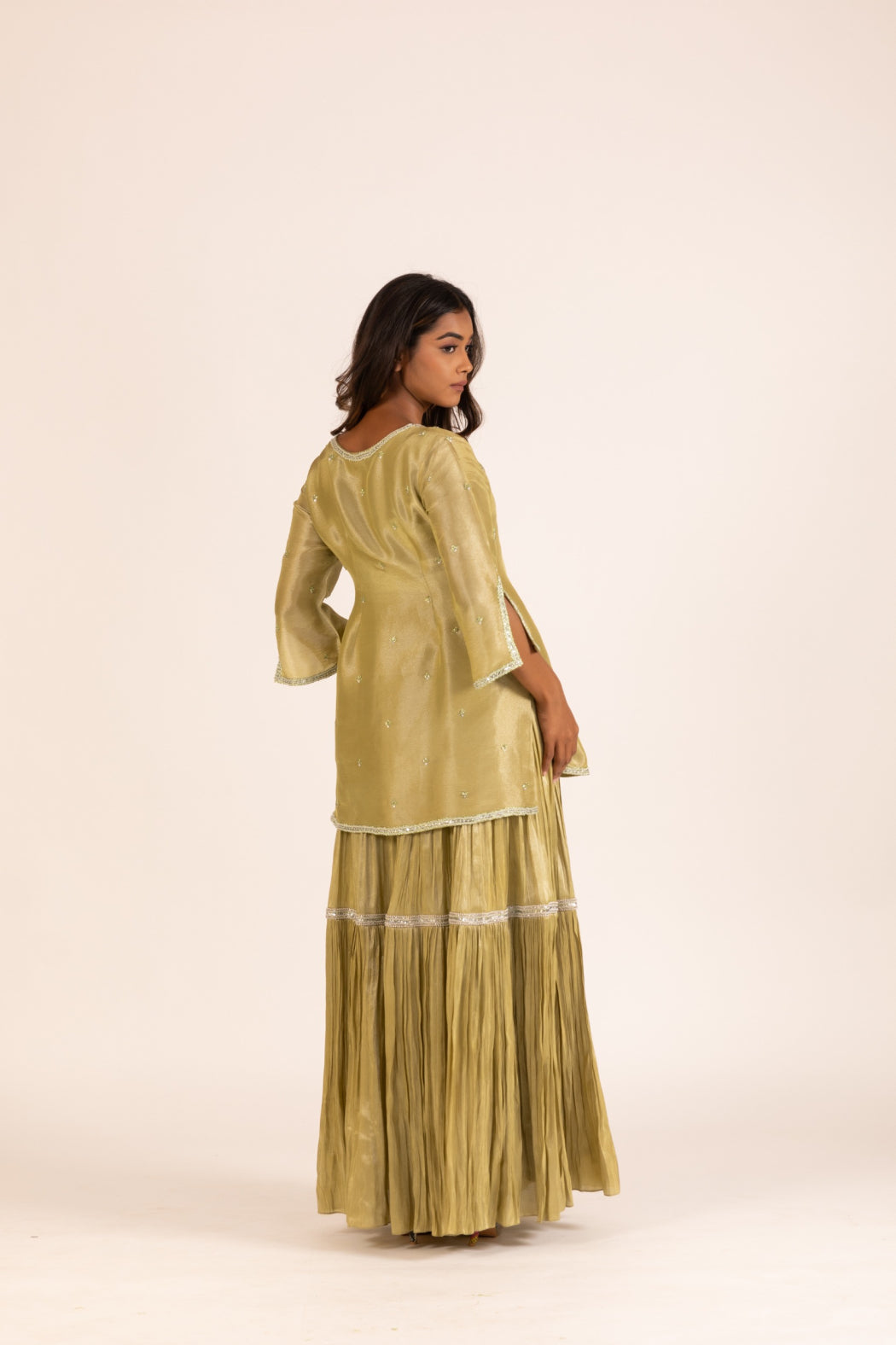 OLIVE GREEN SHARARA SET