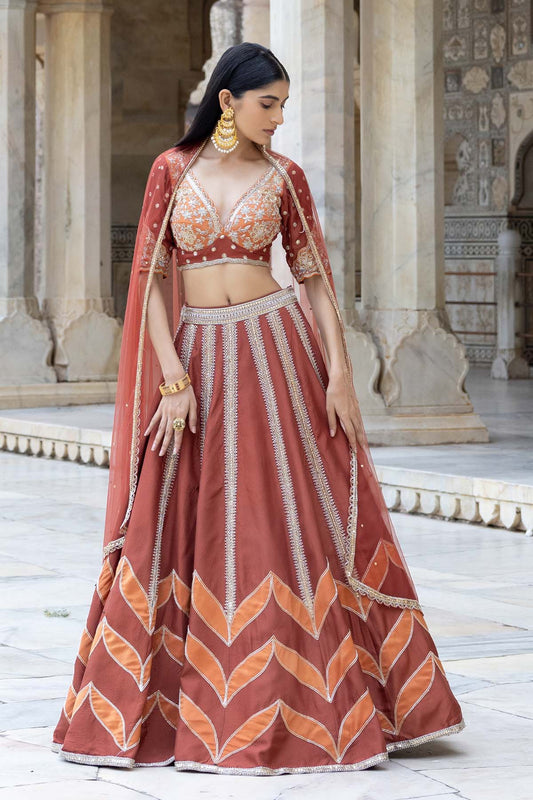 APPLIQUE PATTERN SILK LEHENGA SET