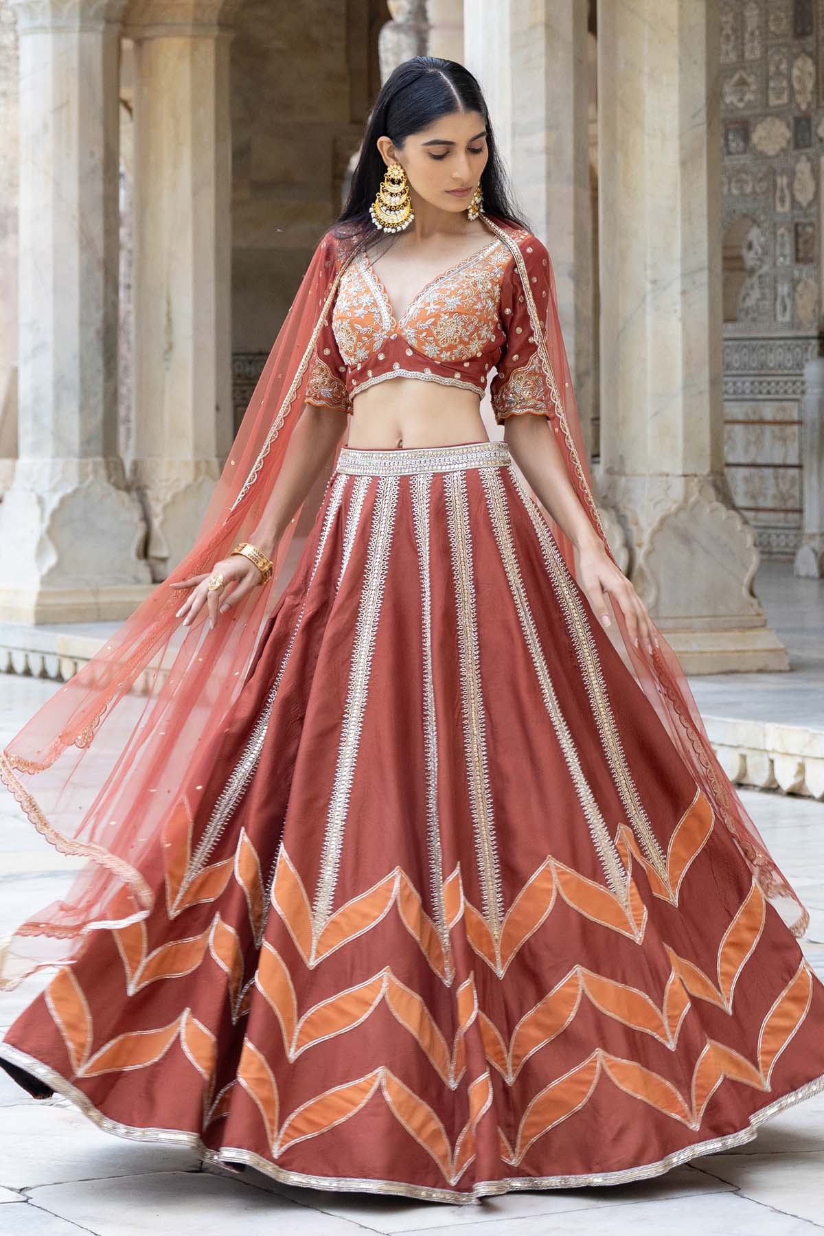 APPLIQUE PATTERN SILK LEHENGA SET