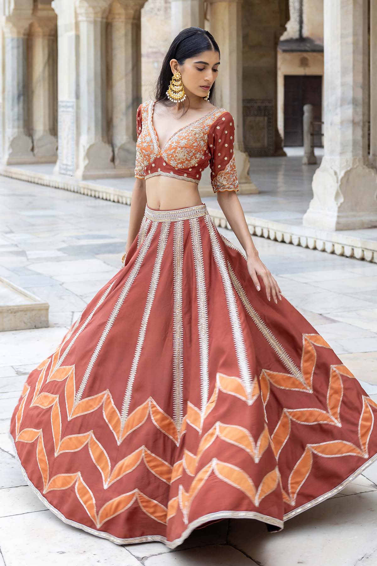 APPLIQUE PATTERN SILK LEHENGA SET