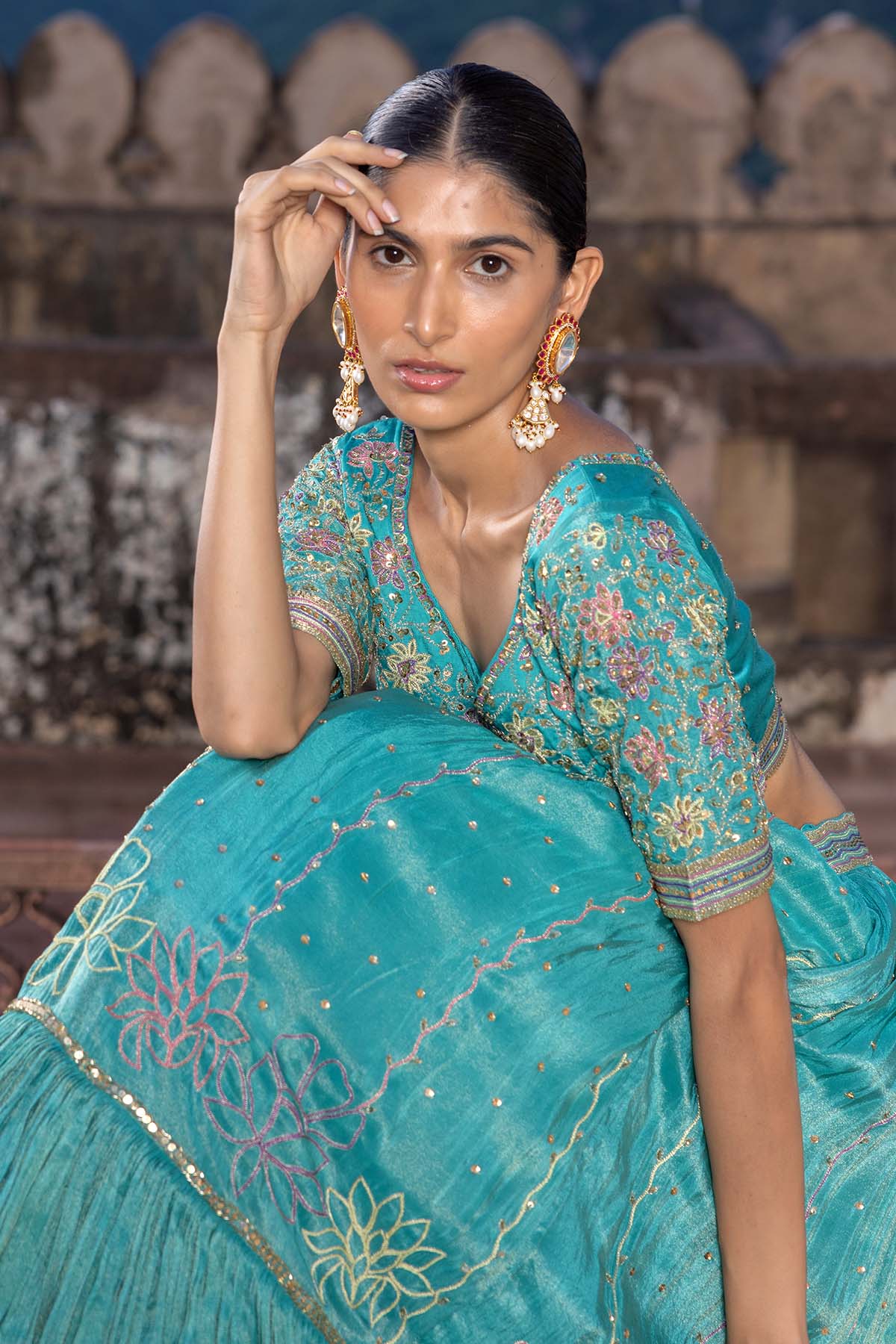 TURQUOISE GREEN LEHENGA SET