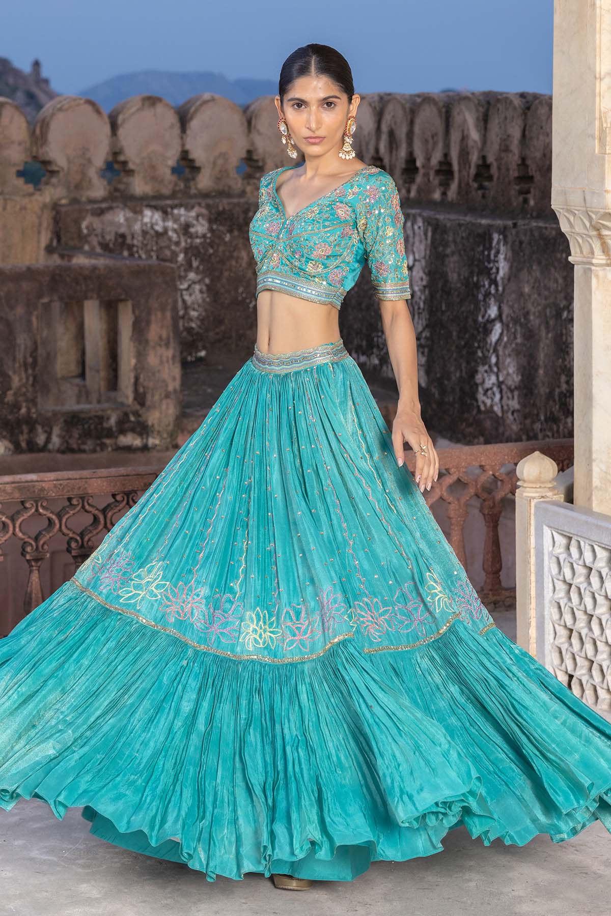 TURQUOISE GREEN LEHENGA SET