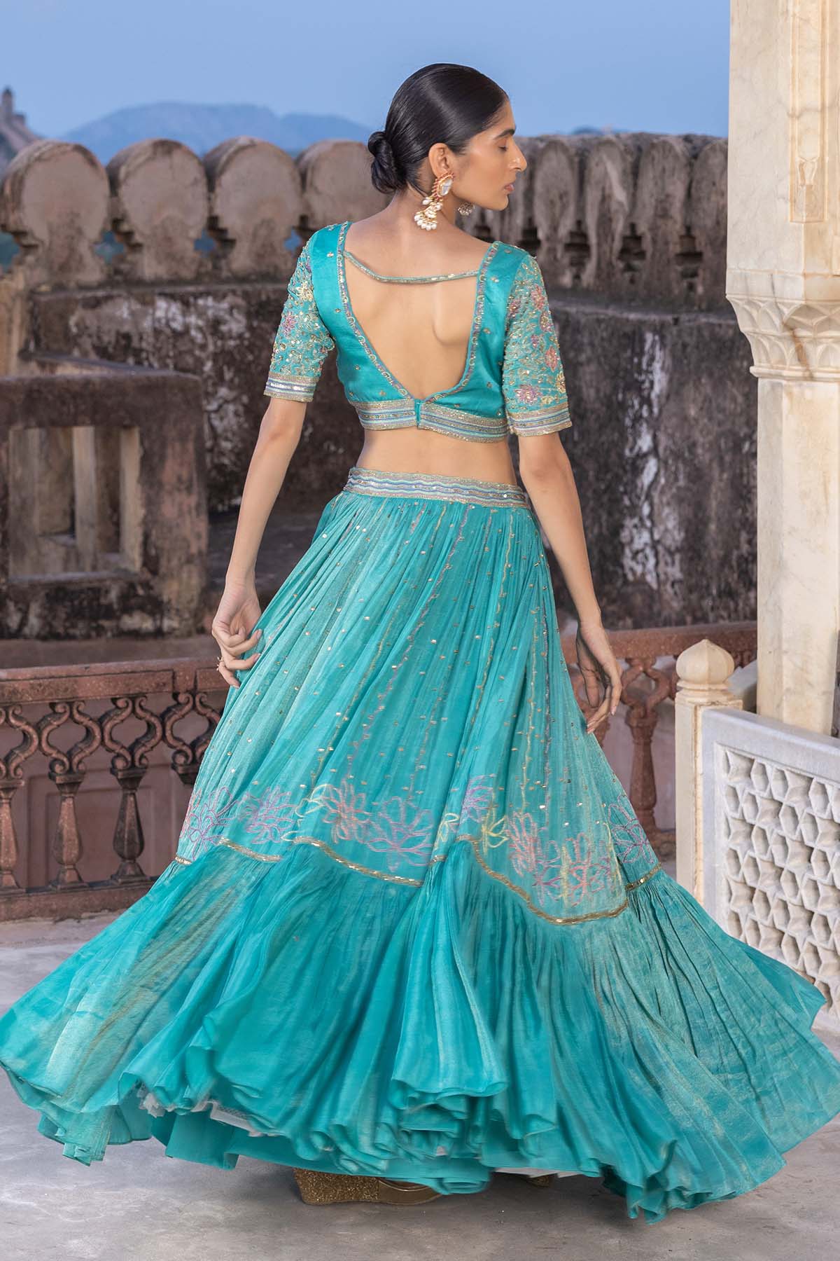 TURQUOISE GREEN LEHENGA SET