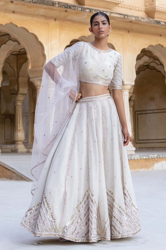 BEIGE TISSUE LEHENGA SET