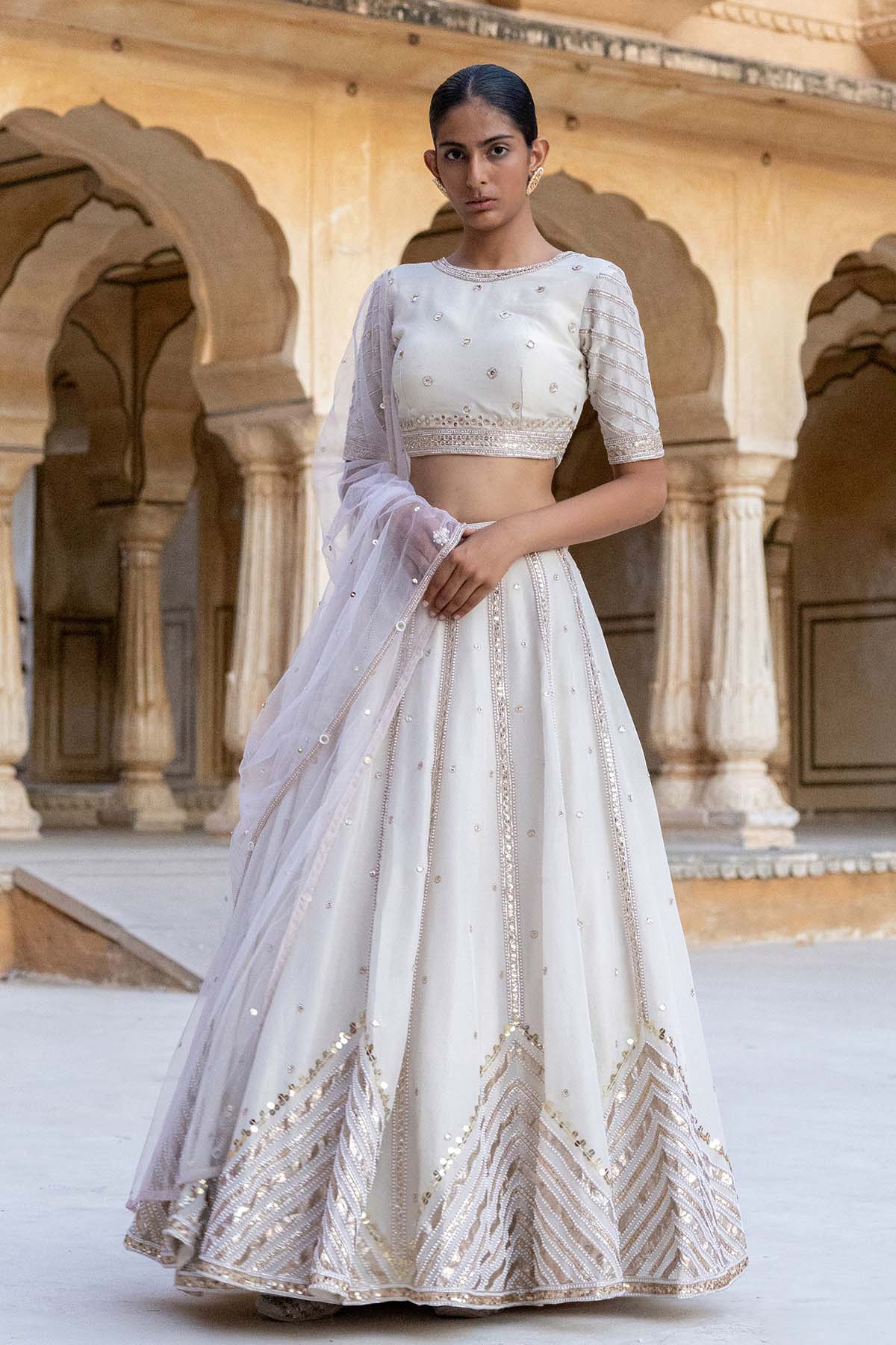 BEIGE TISSUE LEHENGA SET