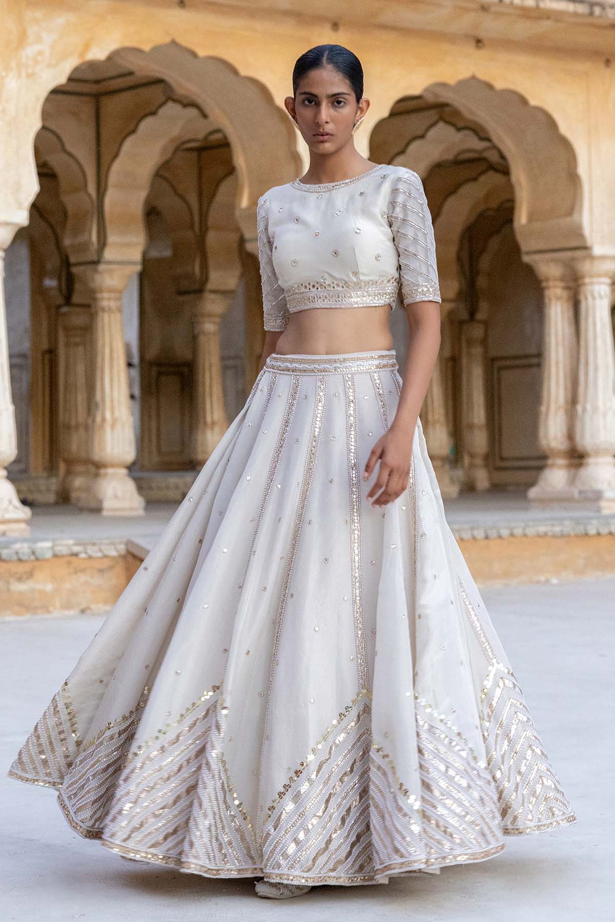 BEIGE TISSUE LEHENGA SET