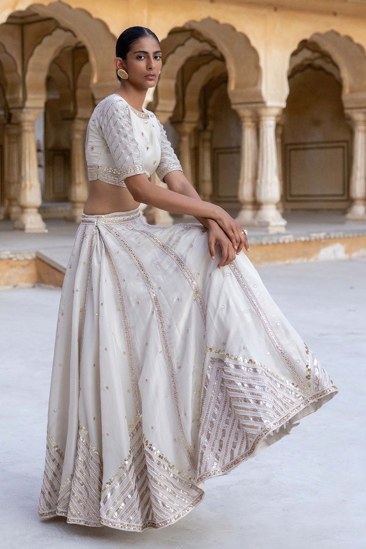 BEIGE TISSUE LEHENGA SET