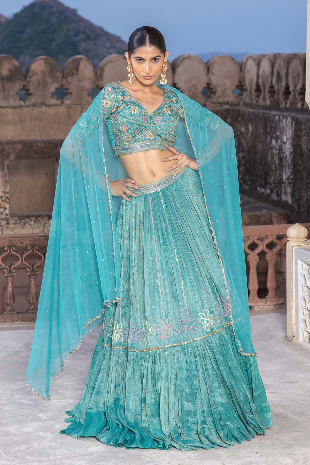 TURQUOISE GREEN LEHENGA SET