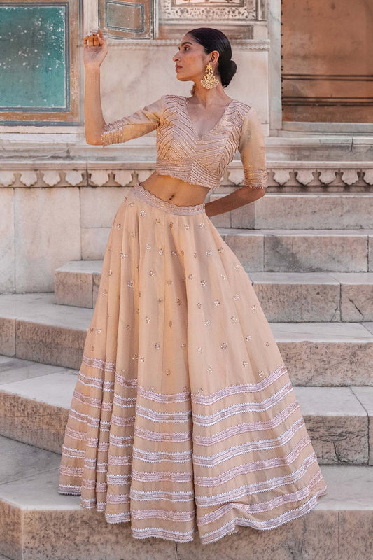 DARK IVORY ZARI TISSUE LEHENGA SET