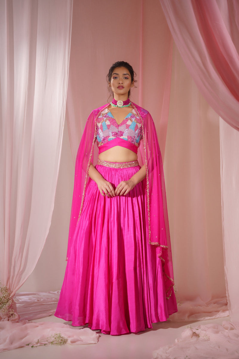 PINK LEHENGA SET WITH COLOURFUL EMBROIDERY