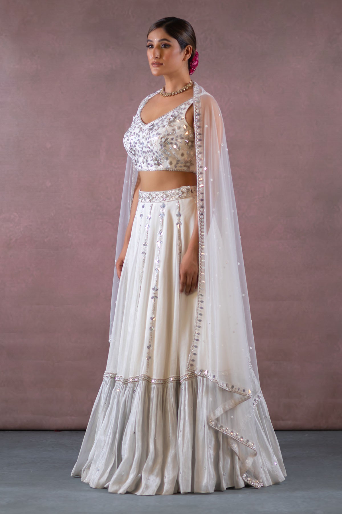 WHITE AND GREY LEHENGA SET