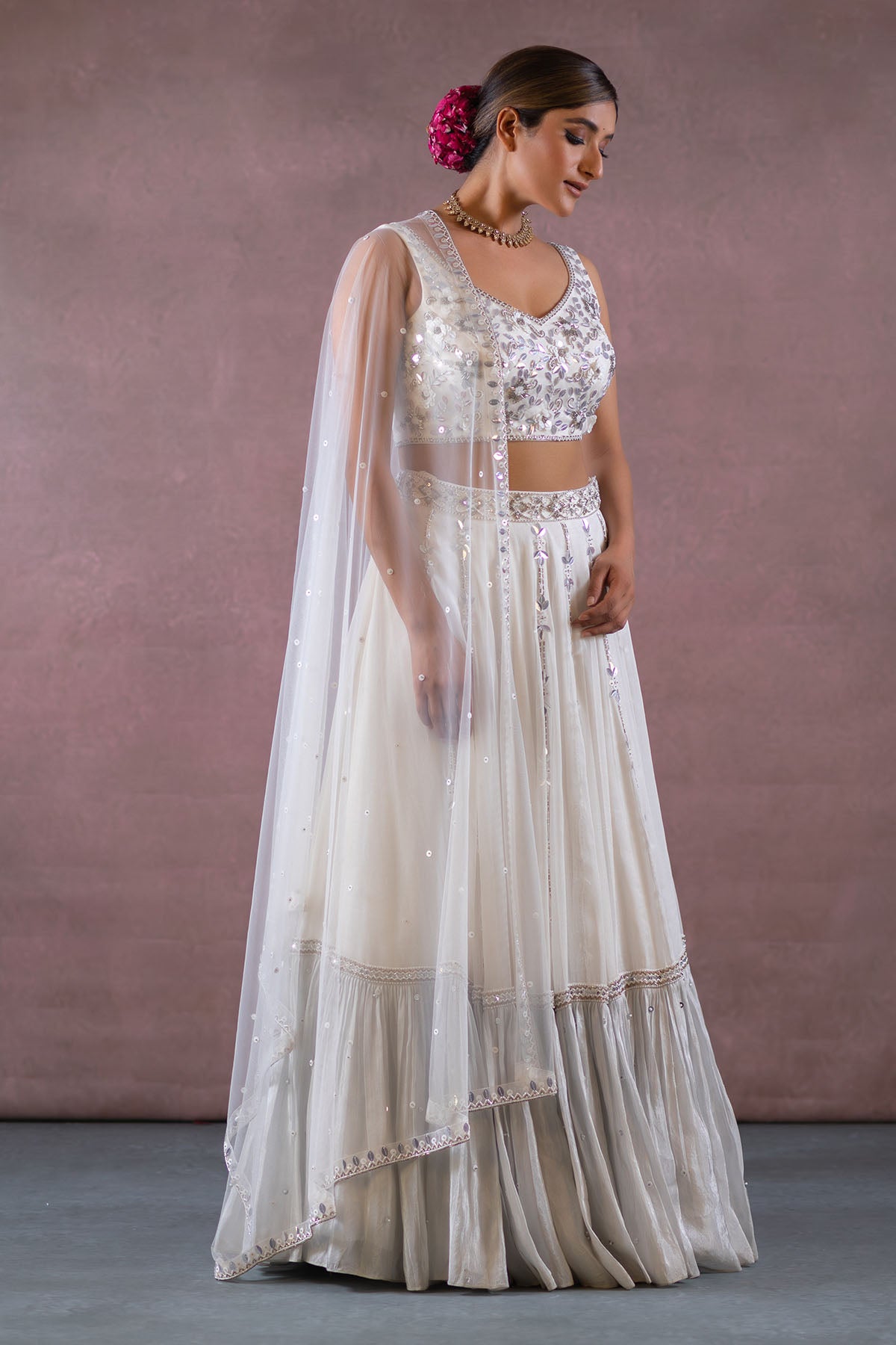 WHITE AND GREY LEHENGA SET