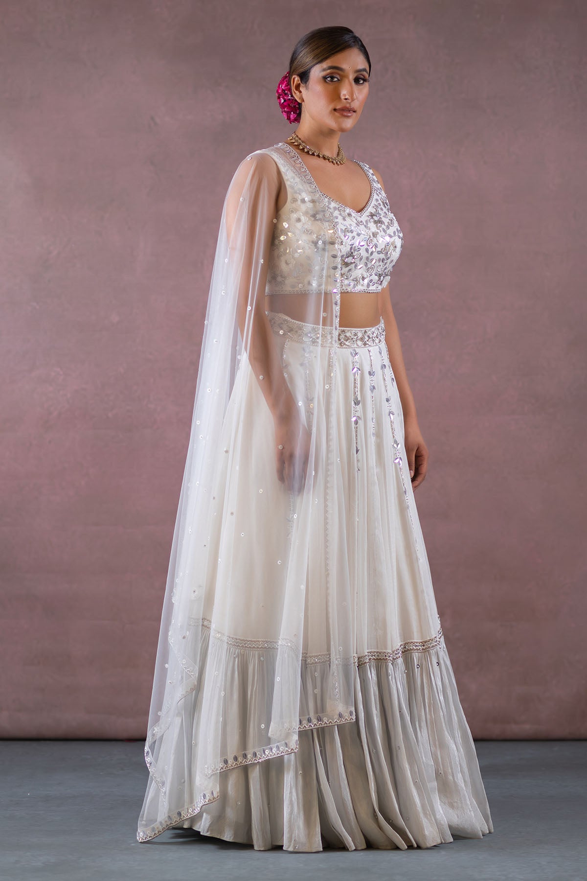 WHITE AND GREY LEHENGA SET