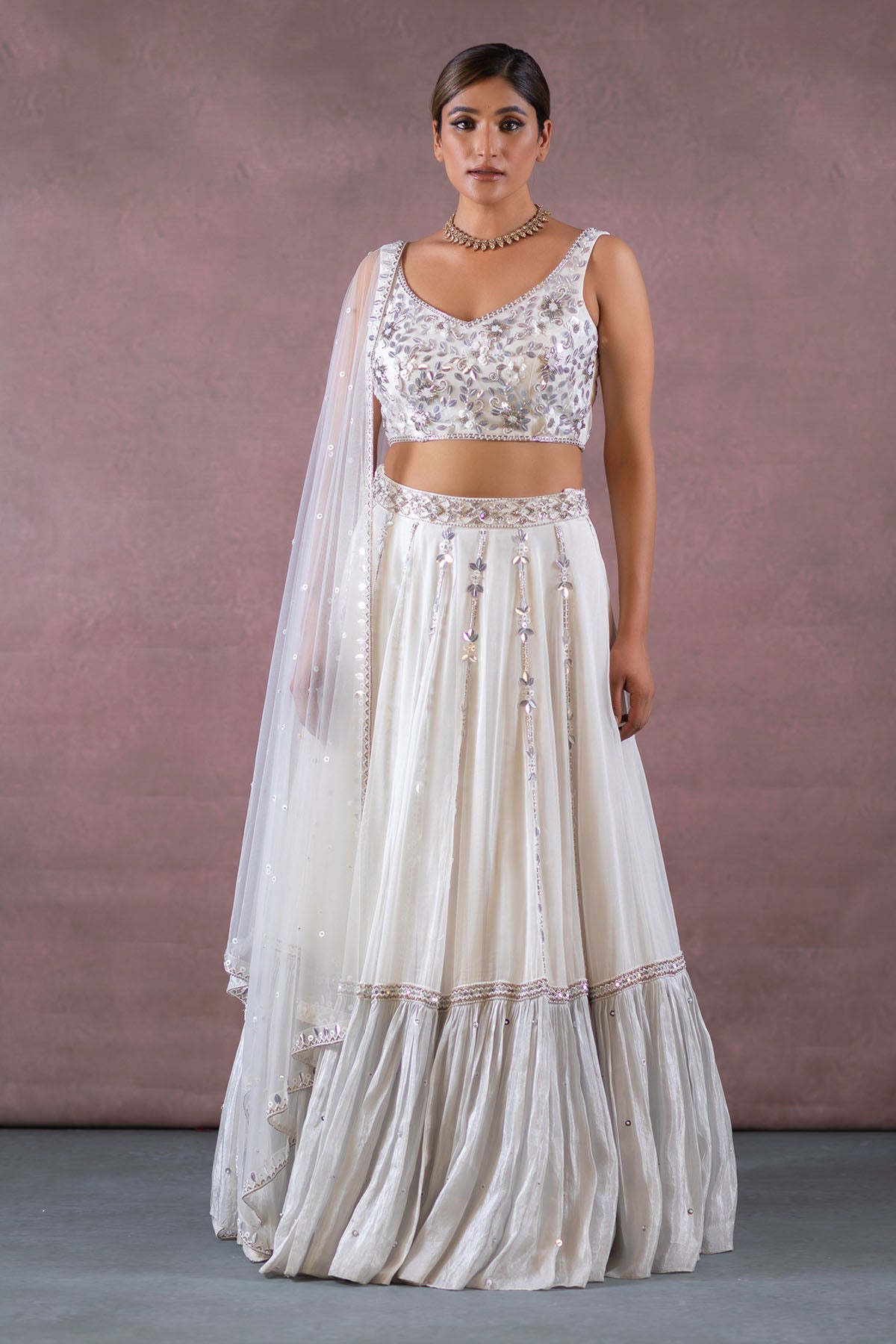 WHITE AND GREY LEHENGA SET