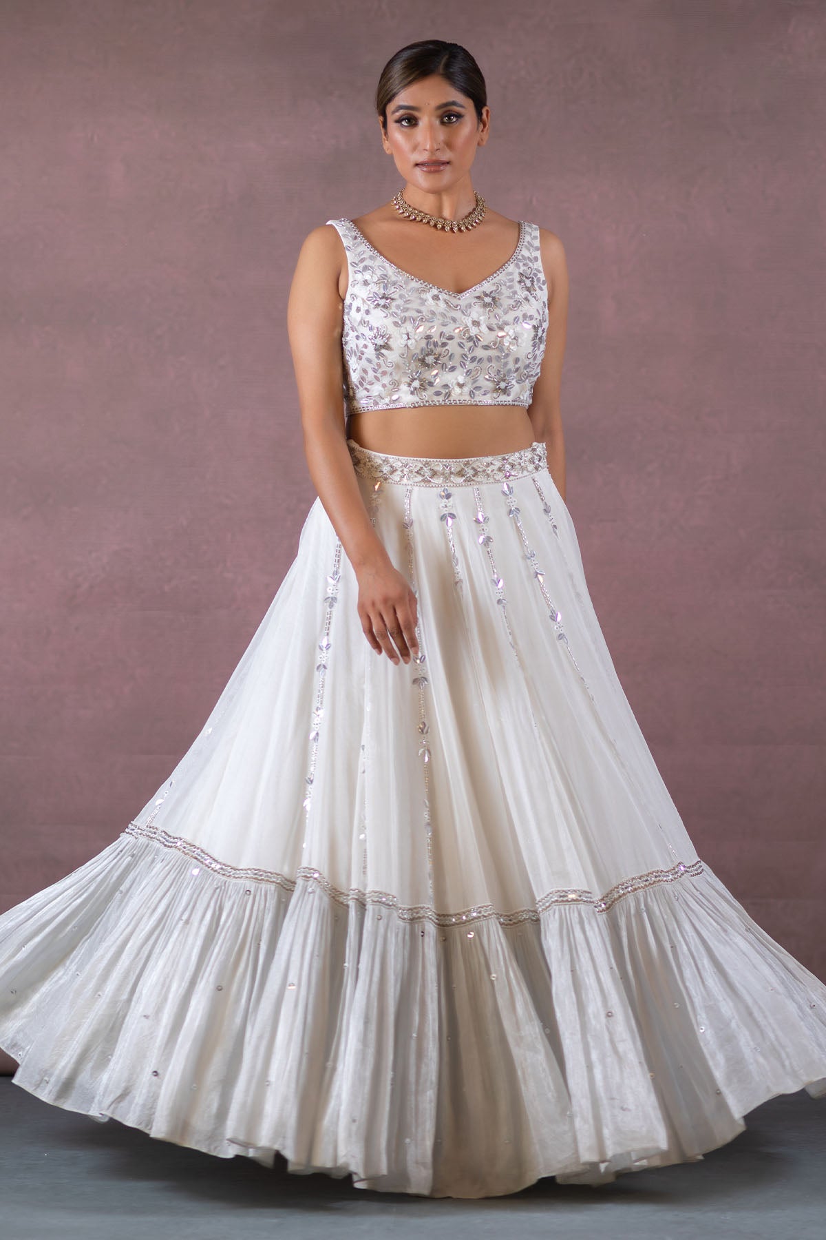 WHITE AND GREY LEHENGA SET