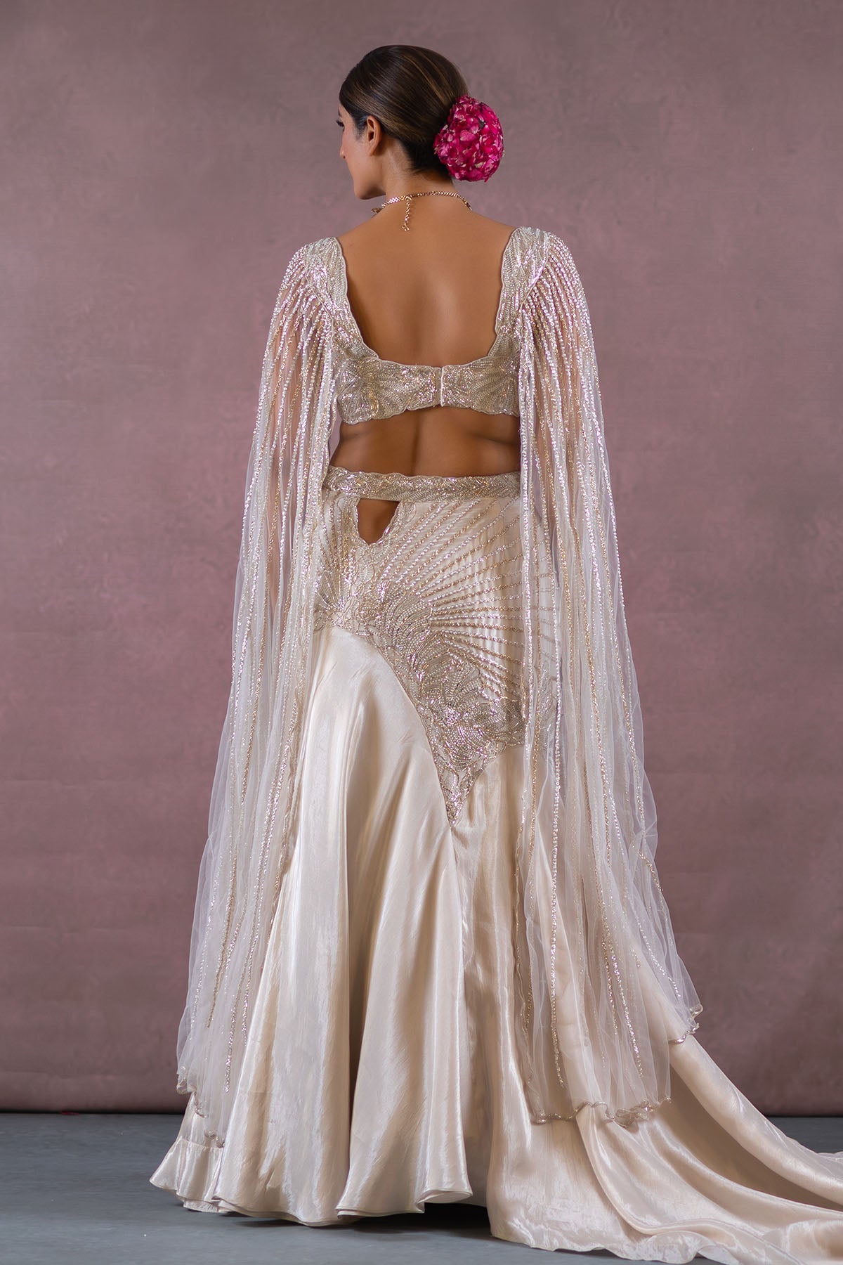 BEIGE FISH-CUT TRAIL LEHENGA SET