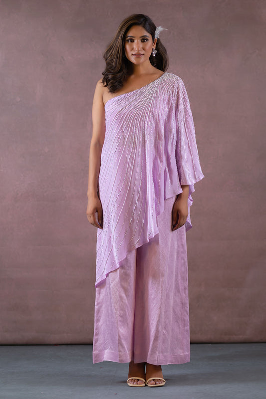 LAVENDER ONE SHOULDER TUNIC WITH PLAZZO SET