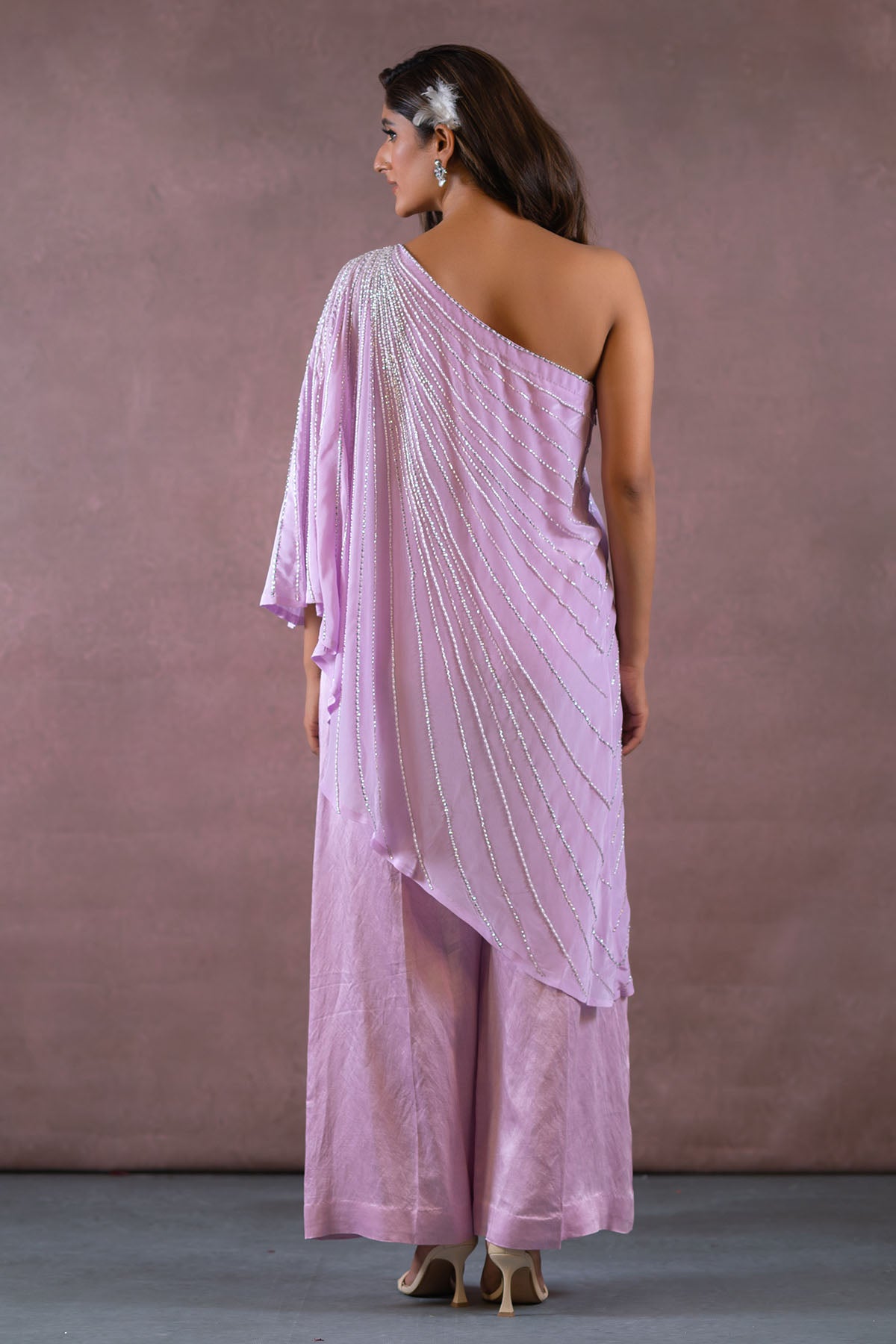 LAVENDER ONE SHOULDER TUNIC WITH PLAZZO SET