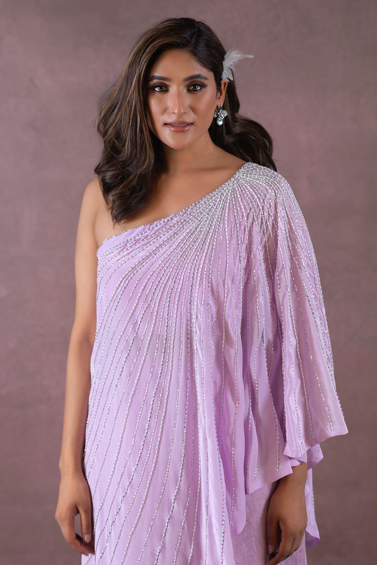 LAVENDER ONE SHOULDER TUNIC WITH PLAZZO SET