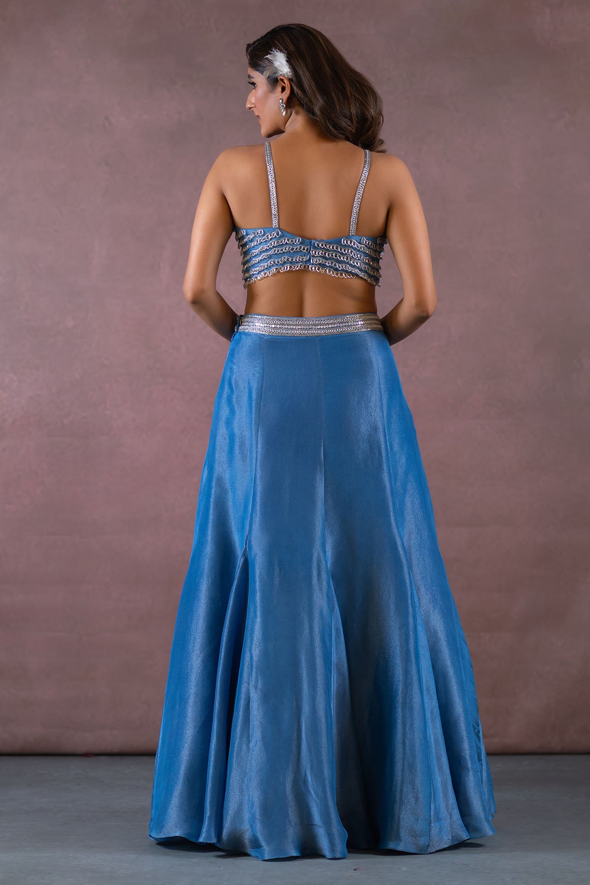 COBALT BLUE LONG SHRUG JACKET AND LEHENGA SET