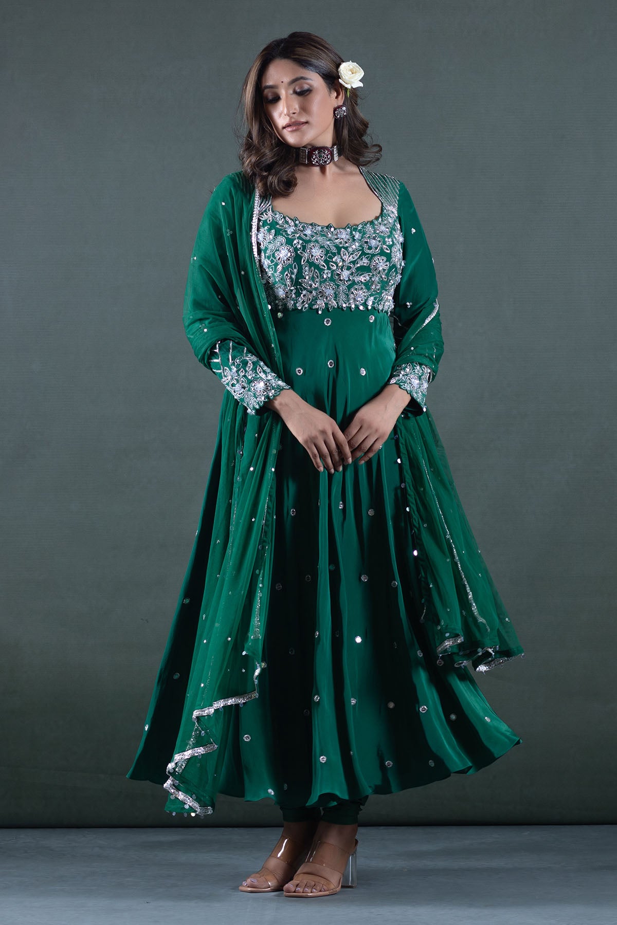 FOREST GREEN ANARKALI SET