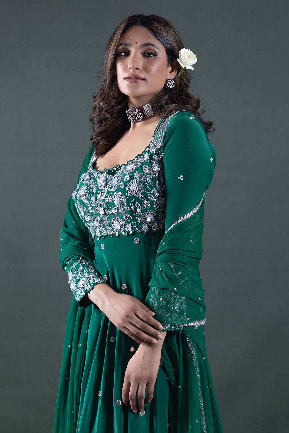 FOREST GREEN ANARKALI SET