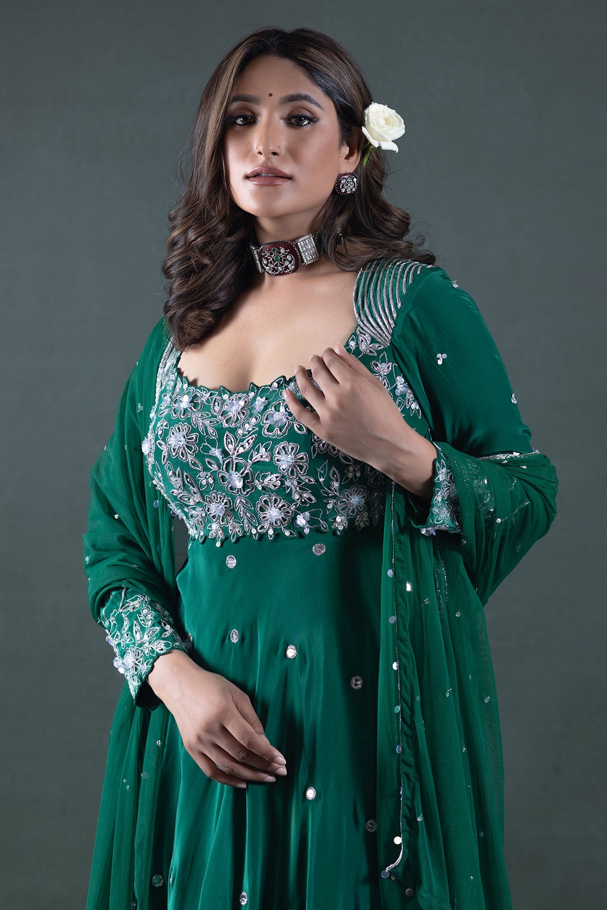 FOREST GREEN ANARKALI SET