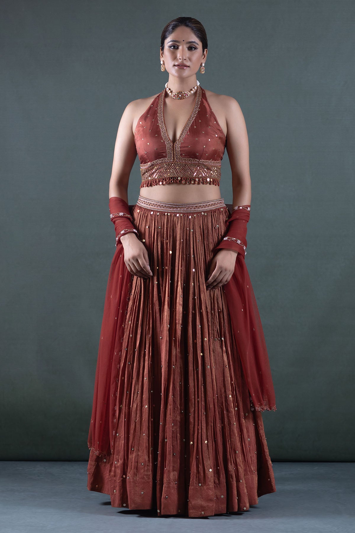 RUST LEHENGA SET