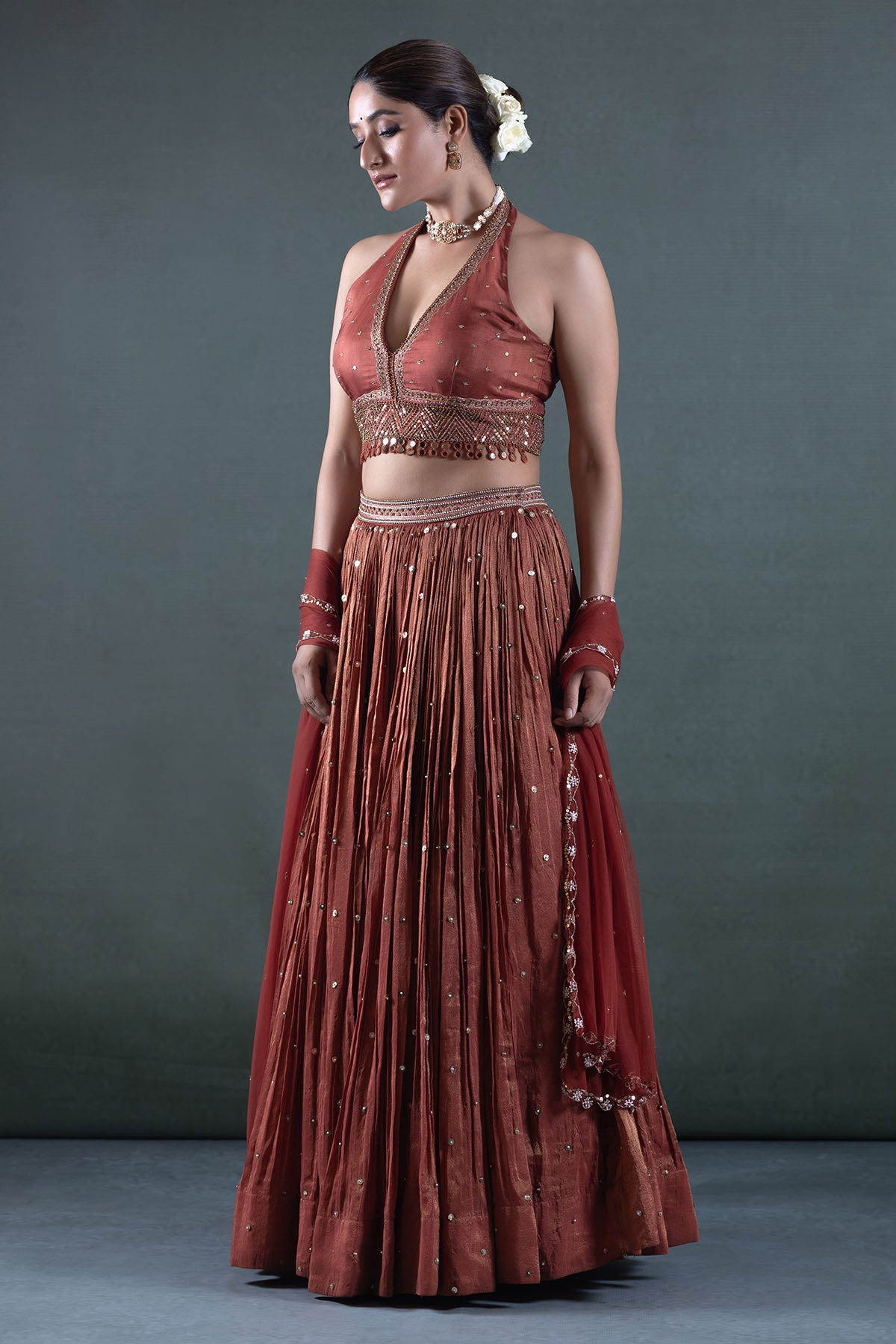 RUST LEHENGA SET