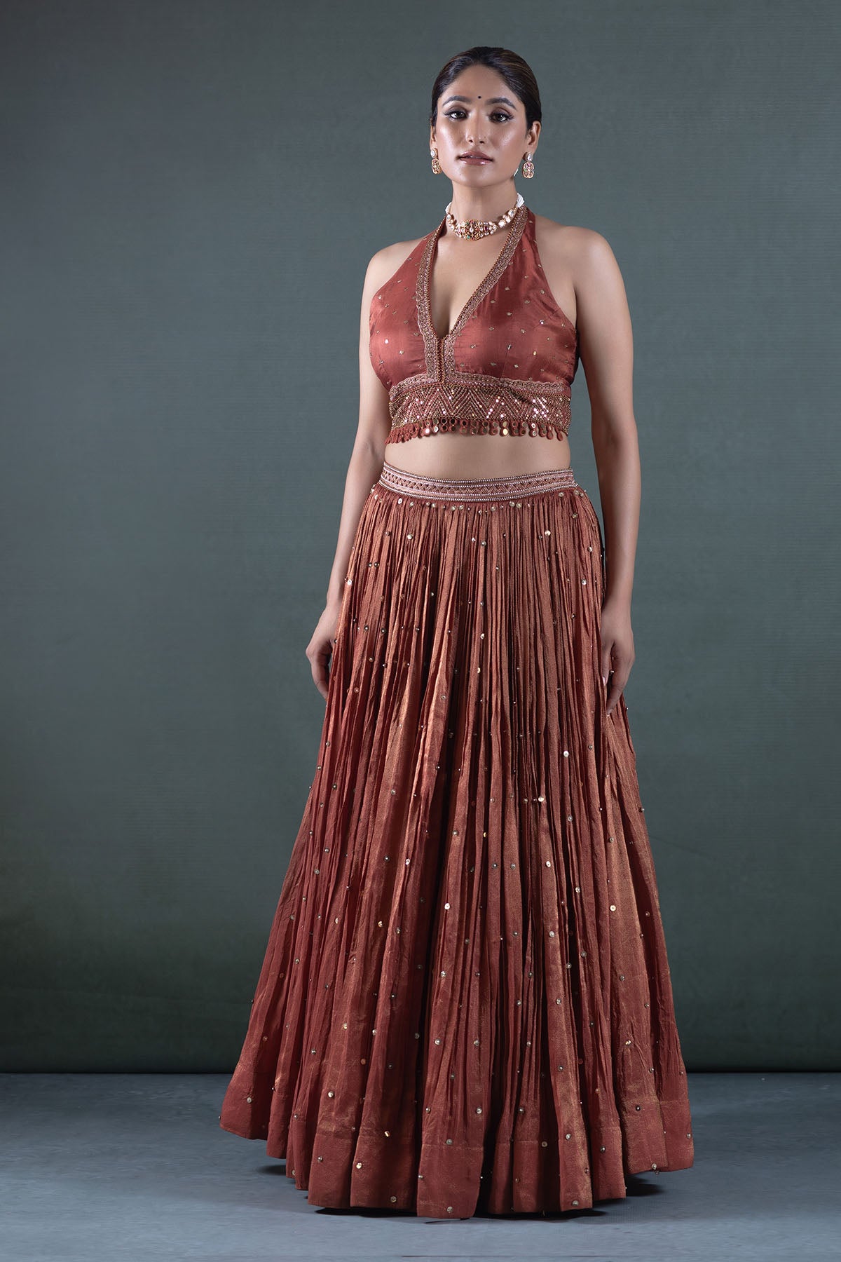 RUST LEHENGA SET