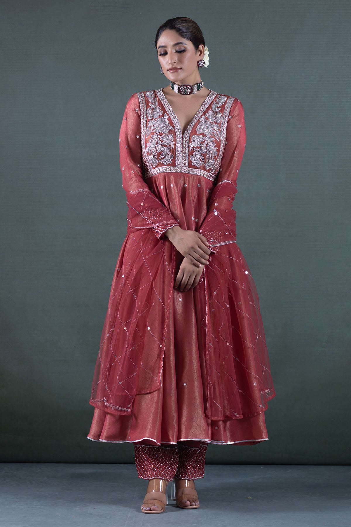 BURNT PEACH ANARKALI SET