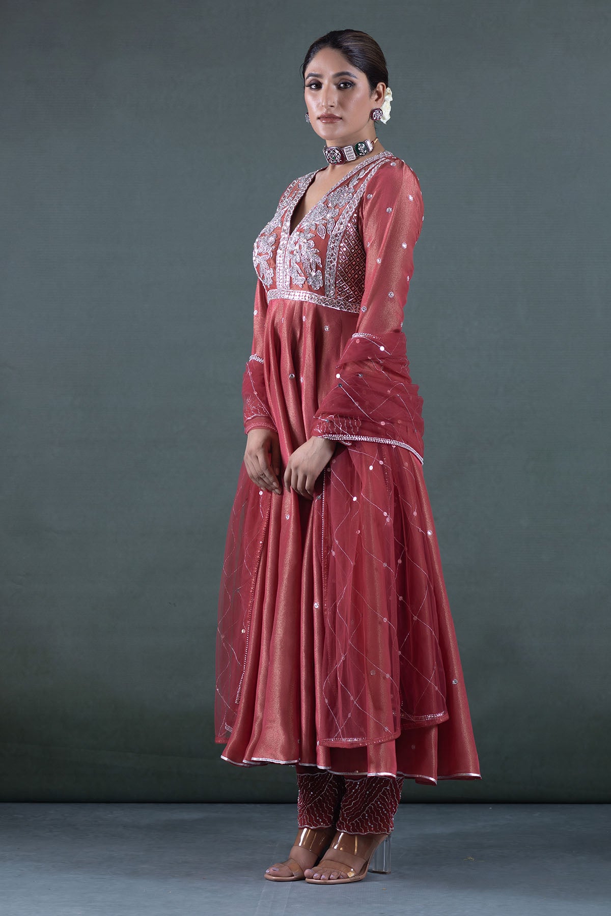 BURNT PEACH ANARKALI SET