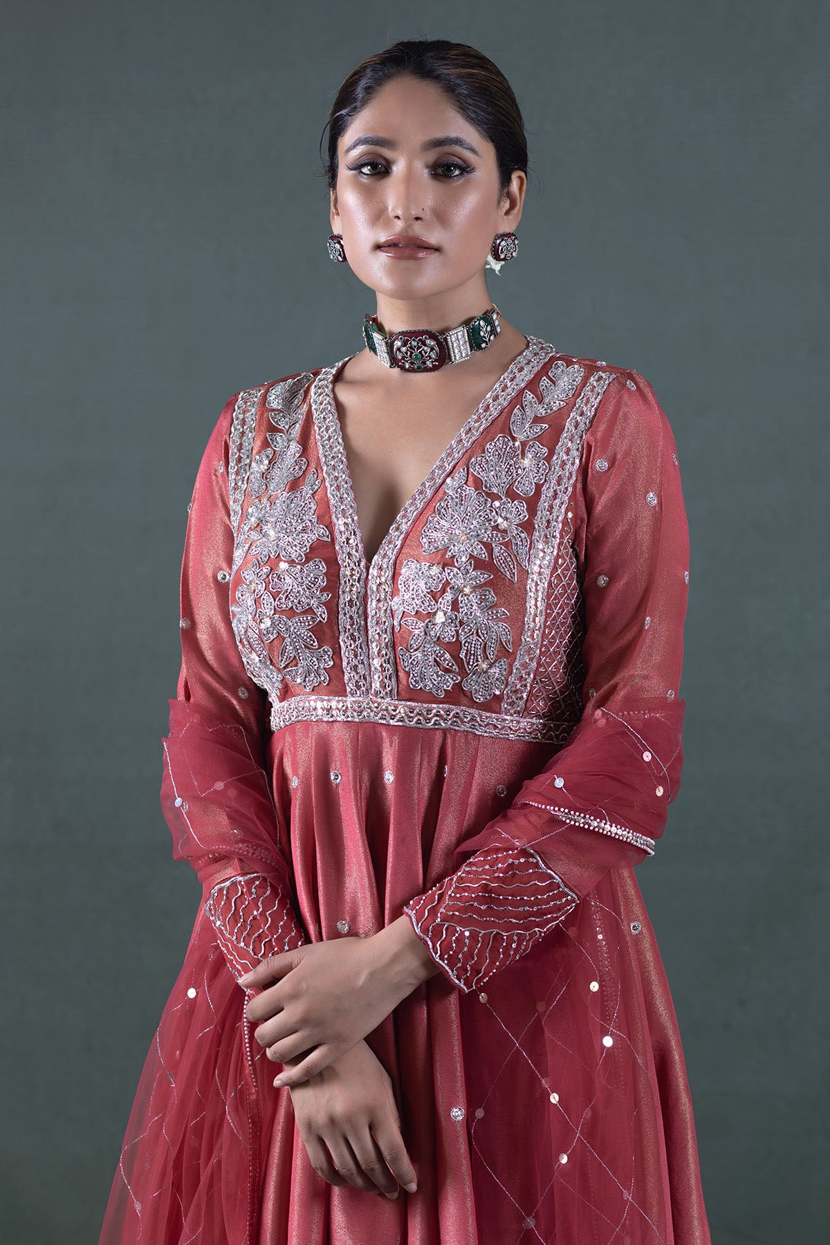 BURNT PEACH ANARKALI SET