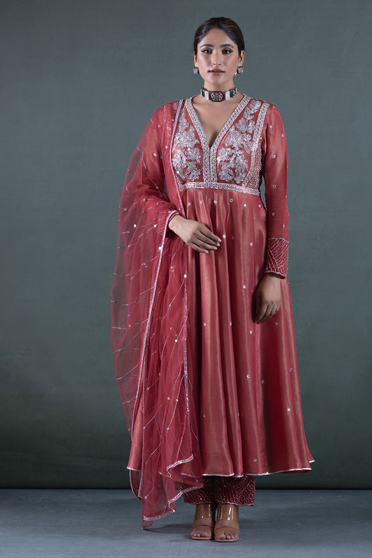 BURNT PEACH ANARKALI SET