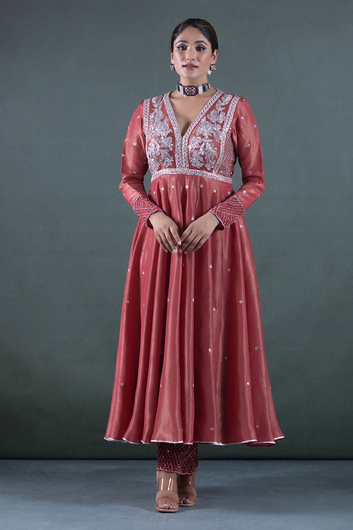 BURNT PEACH ANARKALI SET