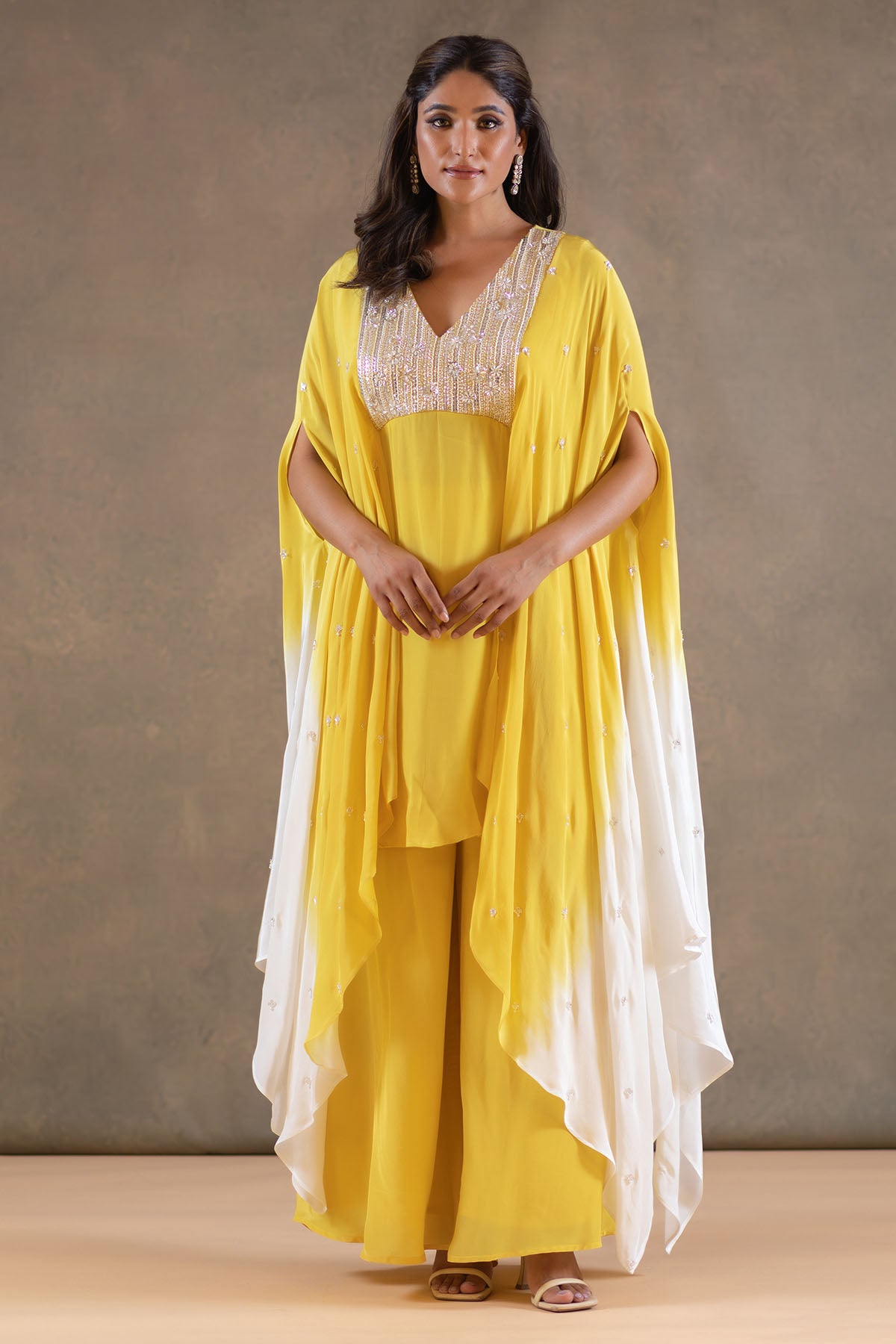 YELLOW AND WHITE KAFTAN PLAZZO SET