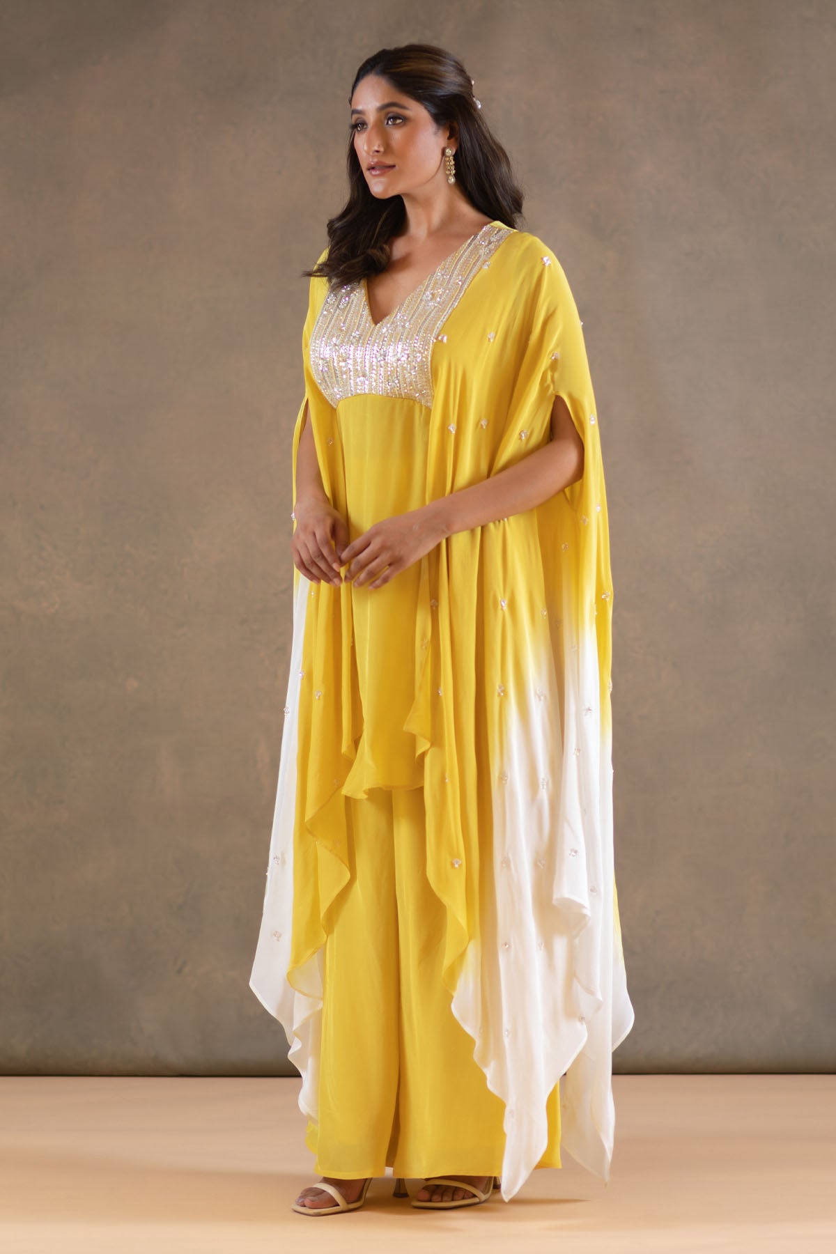 YELLOW AND WHITE KAFTAN PLAZZO SET