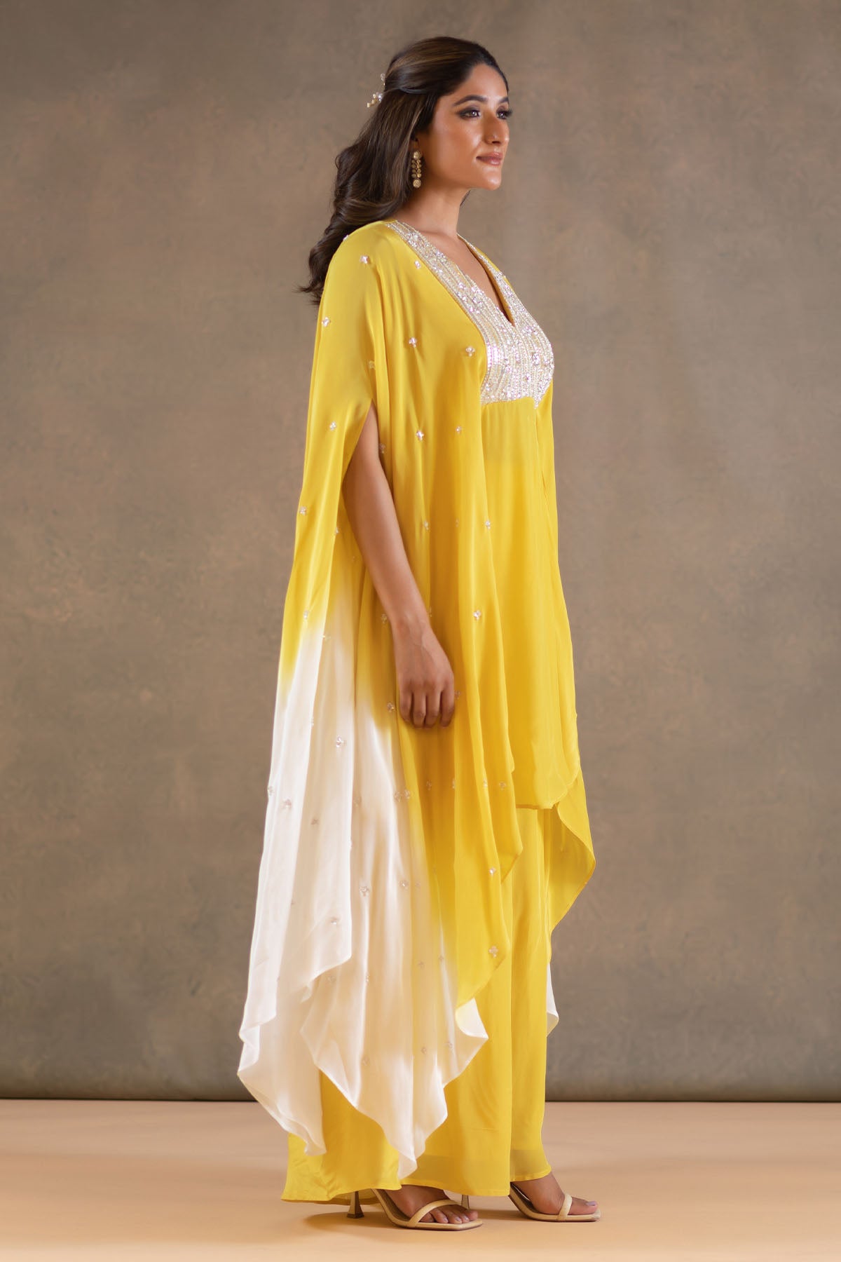 YELLOW AND WHITE KAFTAN PLAZZO SET