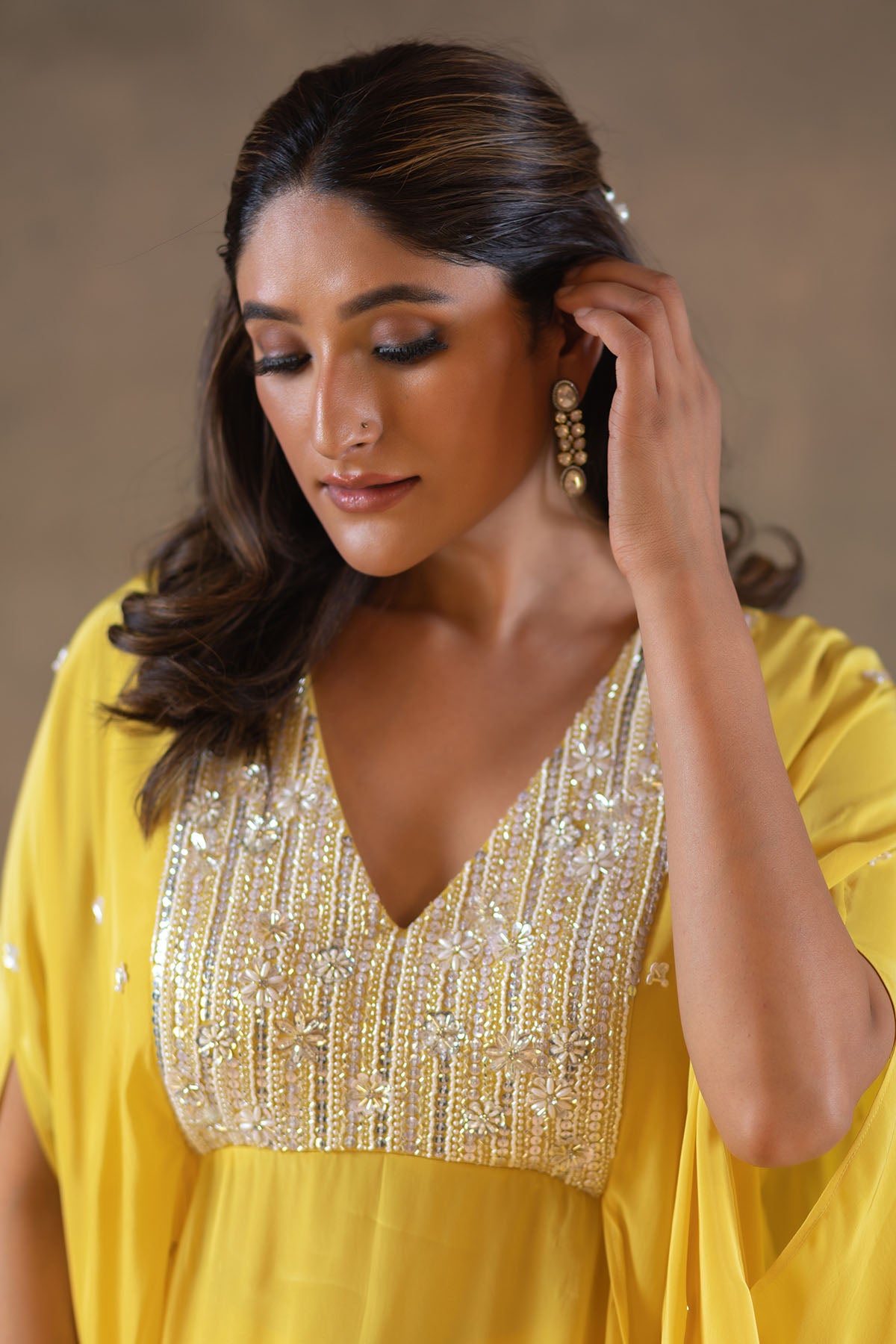 YELLOW AND WHITE KAFTAN PLAZZO SET